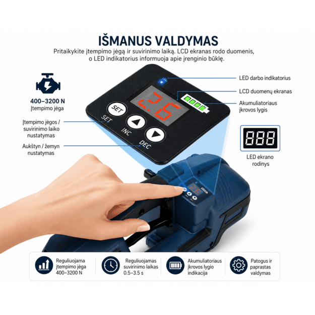 Akumuliatorinis PP/PET juostos rišimo įrenginys