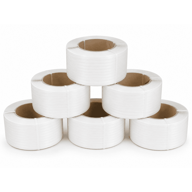 6vnt. PP pakavimo juostos 12mm x 0.55mm x 3000m balta